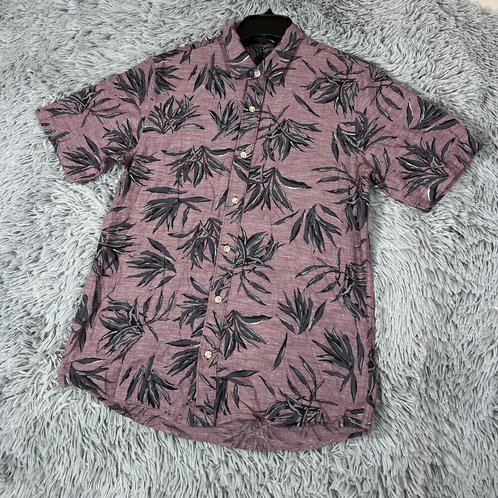 Travis Mathew Adult Shirt Medium Pink Gray Button Up Floral All Over Cotton Mens